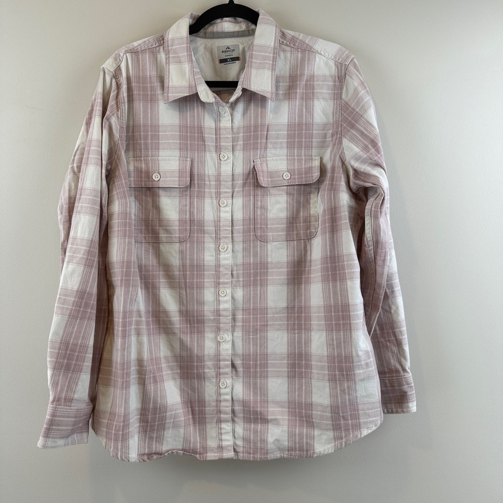 Ridgecut Button Down Women XL Gorpcore Pink Plaid Toughwear Stretch Shirt